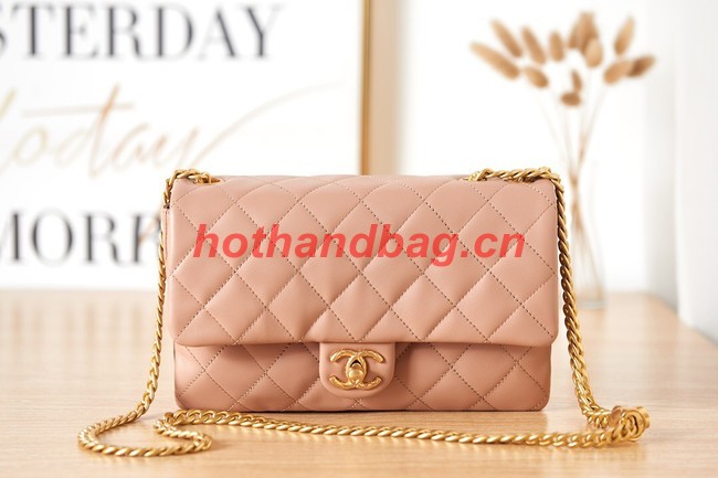 CHANEL FLAP BAG Lambskin & Gold-Tone Metal AS3609 pink