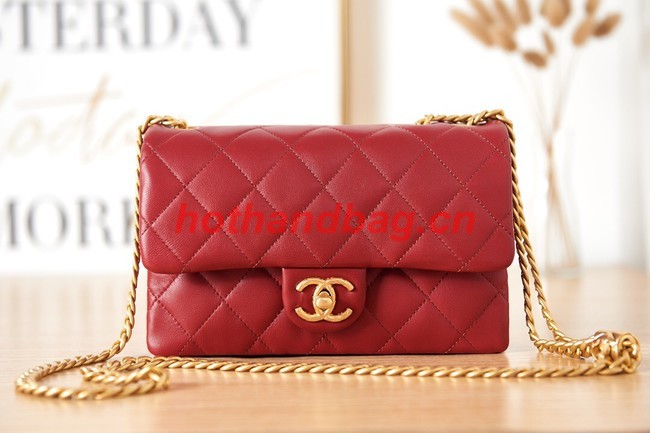 CHANEL SMALL FLAP BAG Lambskin & Gold-Tone Metal AS3393 red