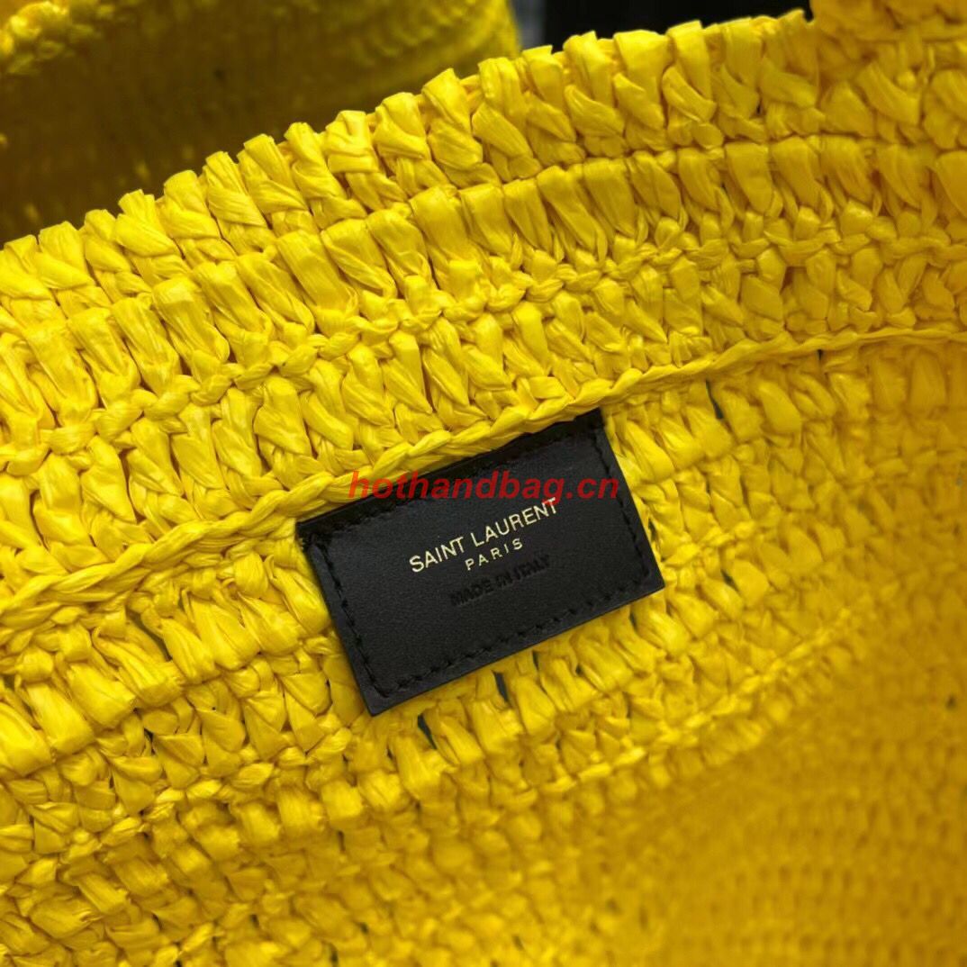 SAINT LAURENT RIVE GAUCHE SUPPLE TOTE BAG IN RAFFIA CROCHET 688864 yellow