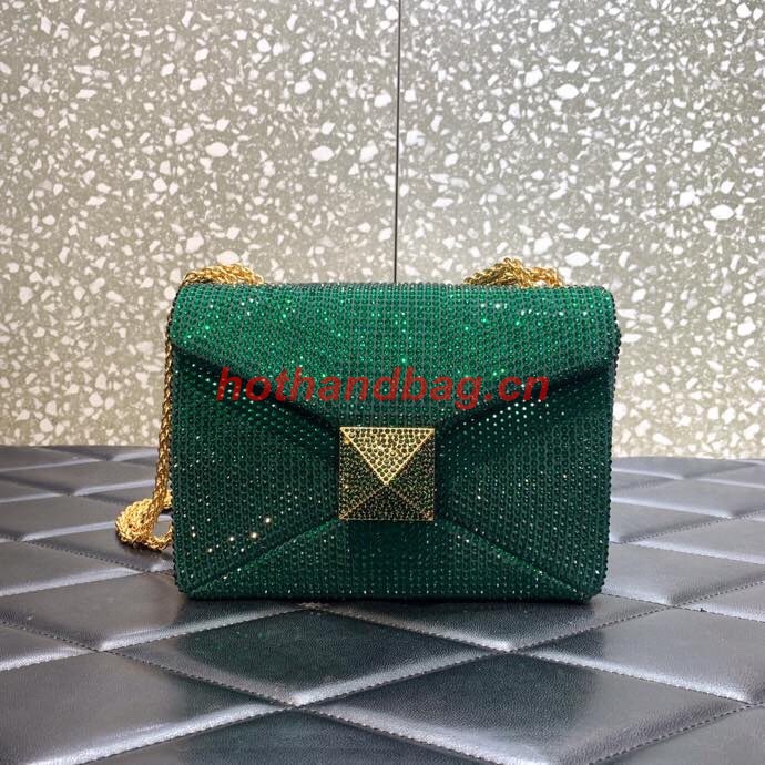 VALENTINO ONE STUD Small Rhinestone Embroidery shoulder bag 1W0B0L GREEN