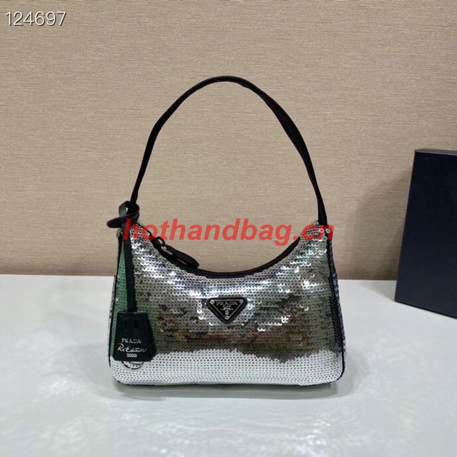 Prada Re-Edition 2000 sequined Re-Nylon mini-bag 1BC515 silver