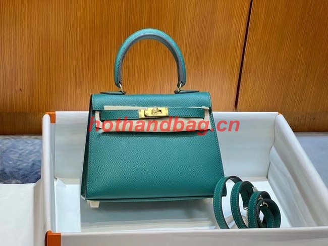 Hermes Kelly 20cm Shoulder Bags Epsom KL2750 Lake green&gold