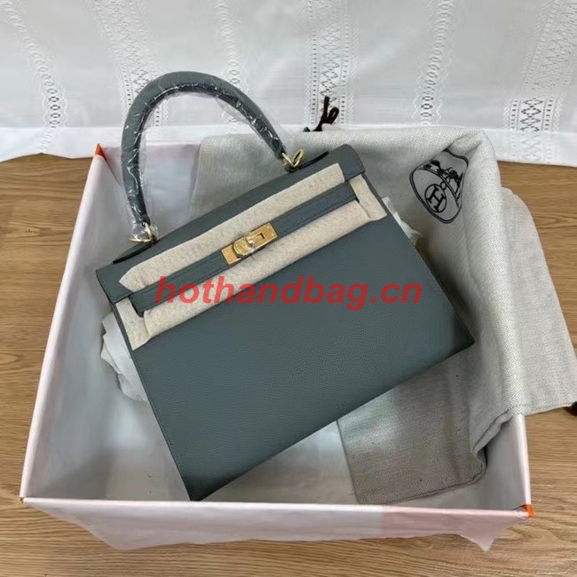 Hermes Kelly 25cm Shoulder Bags Epsom KL2755 Fog blue&gold-Tone Metal