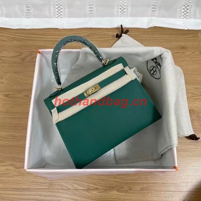 Hermes Kelly 25cm Shoulder Bags Epsom KL2755 Lake green&gold-Tone Metal