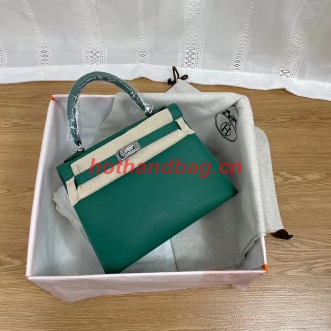 Hermes Kelly 25cm Shoulder Bags Epsom KL2755 Lake green&silver-Tone Metal