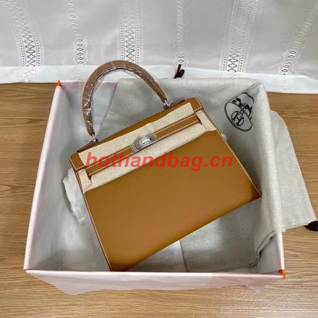 Hermes Kelly 25cm Shoulder Bags Epsom KL2755 brown&silver-Tone Metal