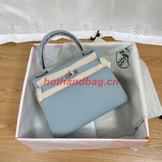 Hermes Kelly 25cm Shoulder Bags Epsom KL2755 light blue&silver-Tone Metal