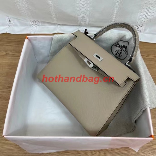 Hermes Kelly 25cm Shoulder Bags Epsom KL2755 light gray&silver-Tone Metal