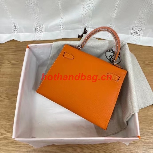 Hermes Kelly 25cm Shoulder Bags Epsom KL2755 orange&silver-Tone Metal