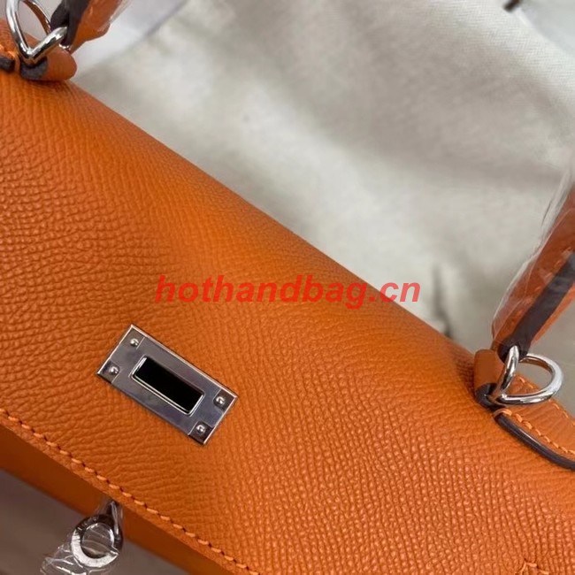 Hermes Kelly 25cm Shoulder Bags Epsom KL2755 orange&silver-Tone Metal