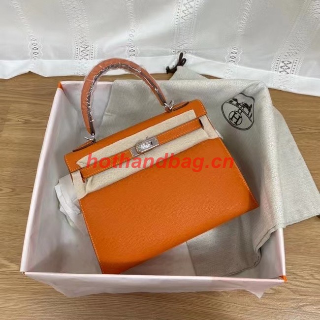 Hermes Kelly 25cm Shoulder Bags Epsom KL2755 orange&silver-Tone Metal