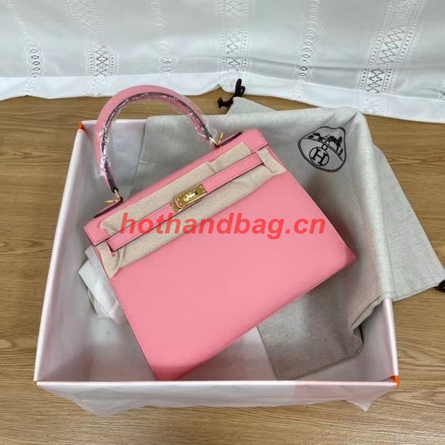 Hermes Kelly 25cm Shoulder Bags Epsom KL2755 pink&gold-Tone Metal