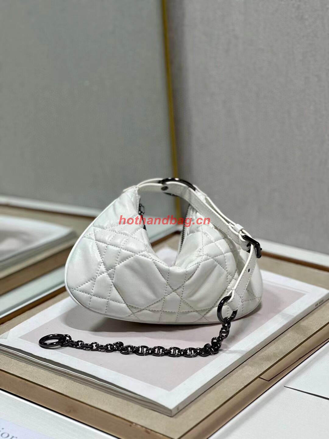 MINI DIOR CARO TULIP BAG Latte Quilted Macrocannage Calfskin S5139BN