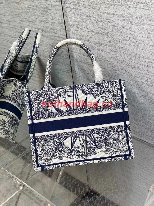 SMALL DIOR BOOK TOTE White and Blue Multicolor Reve dInfini Embroidery M1265ZR