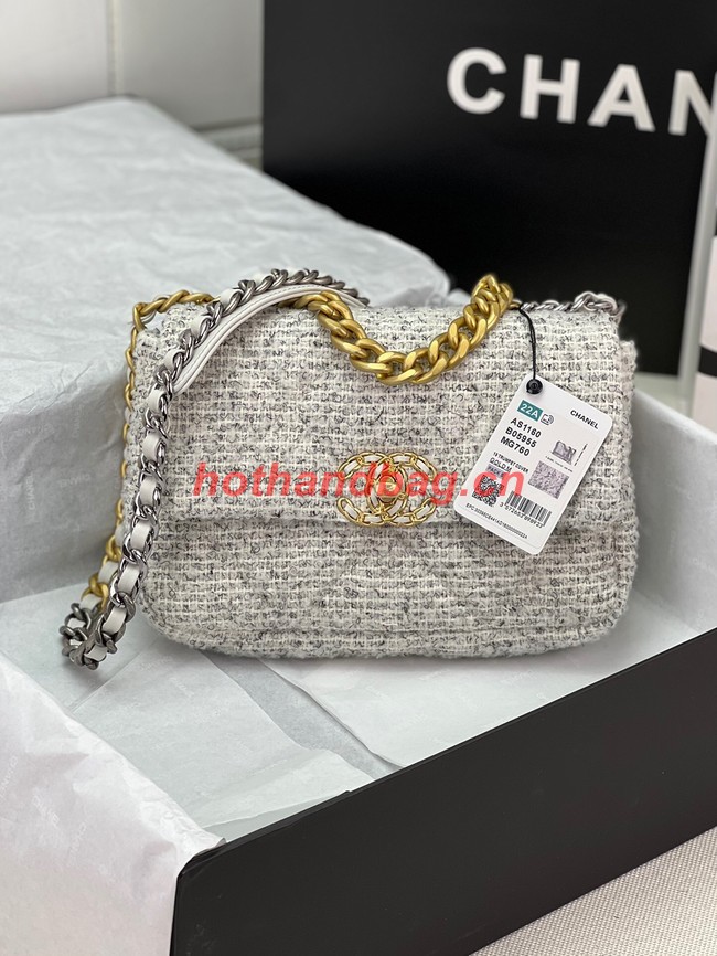 CHANEL 19 HANDBAG Cotton Tweed AS1160 white