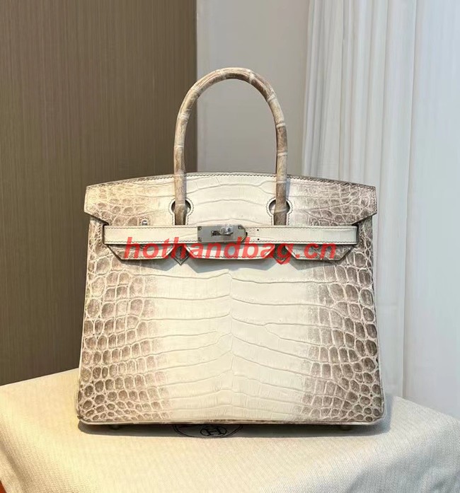 Hermes Birkin 30CM Original South African Nile Crocodile Leather Bag BK25 White&Gray