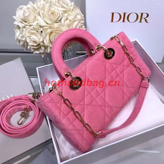 DIOR MEDIUM LADY D-JOY BAG Cannage Denim M0540O pink