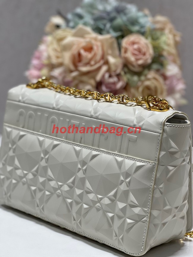 MEDIUM DIOR CARO BAG Cannage Calfskin with Diamond Motif M9241UW white&gold