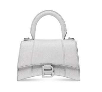 Balenciaga WOMENS HOURGLASS XS HANDBAG IN SPARKLING FABRIC 592833 IN SILVER