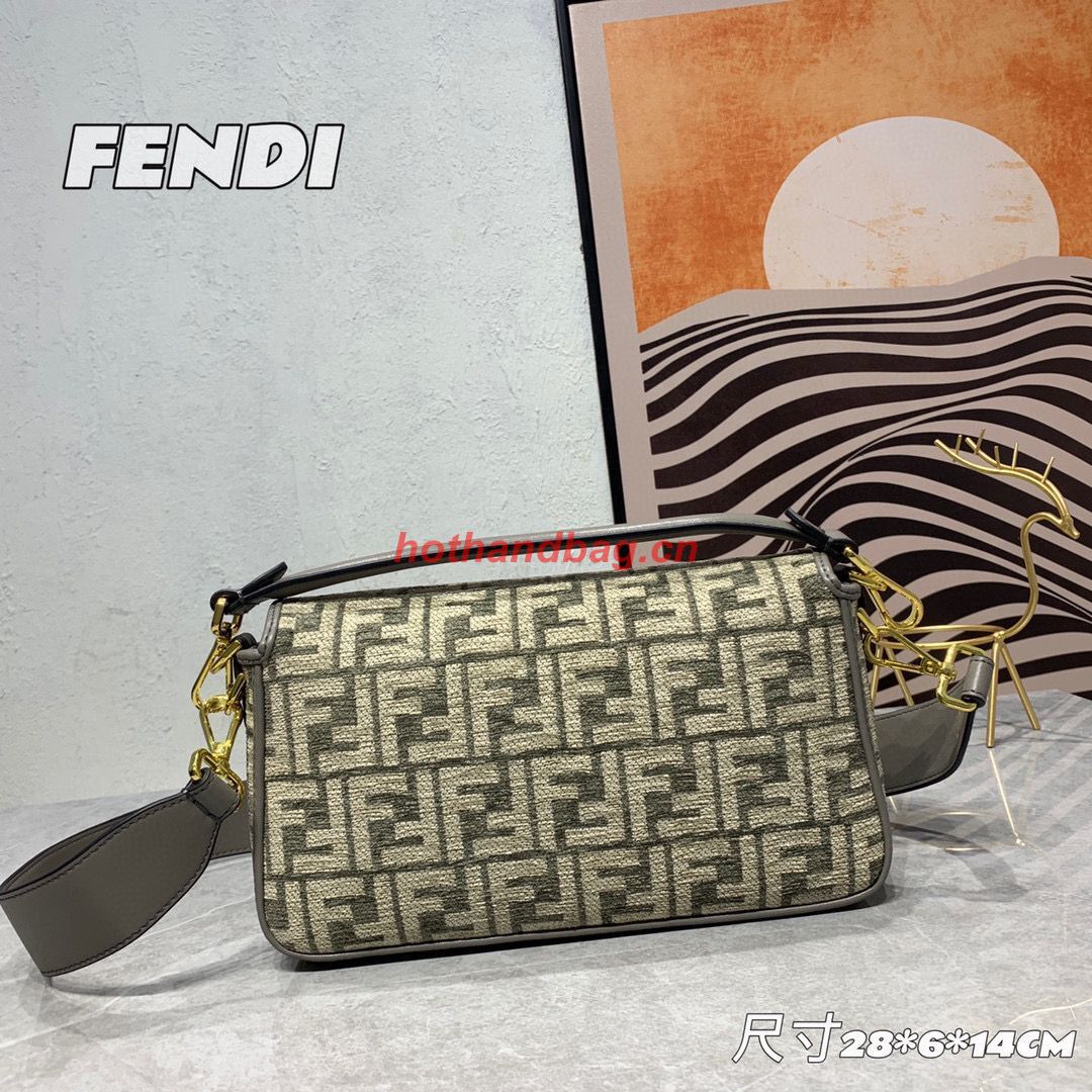 Fendi Baguette Dove gray FF tapestry fabric bag 8BS010B