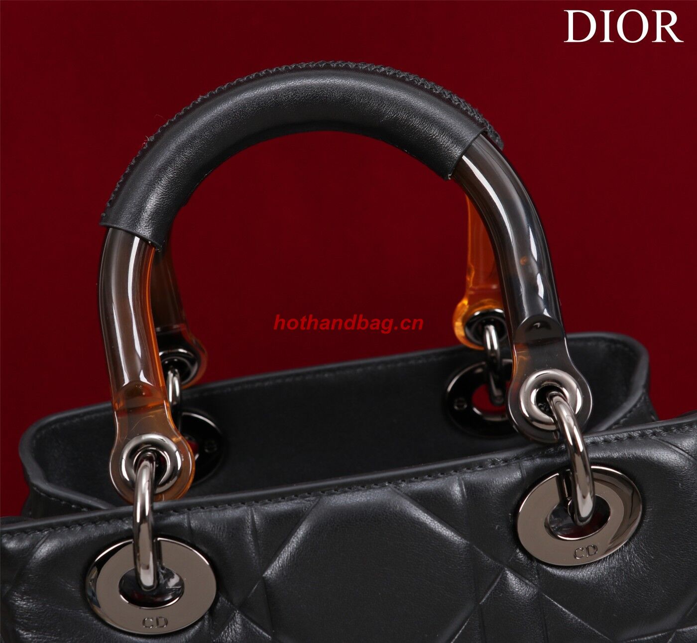 LADY DIOR TOP HANDLE SMALL BAG Latte Cannage Lambskin C0963 BLACK