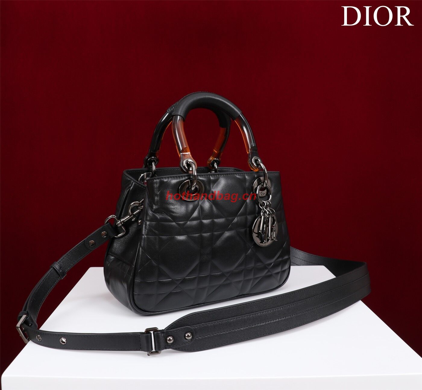 LADY DIOR TOP HANDLE SMALL BAG Latte Cannage Lambskin C0963 BLACK