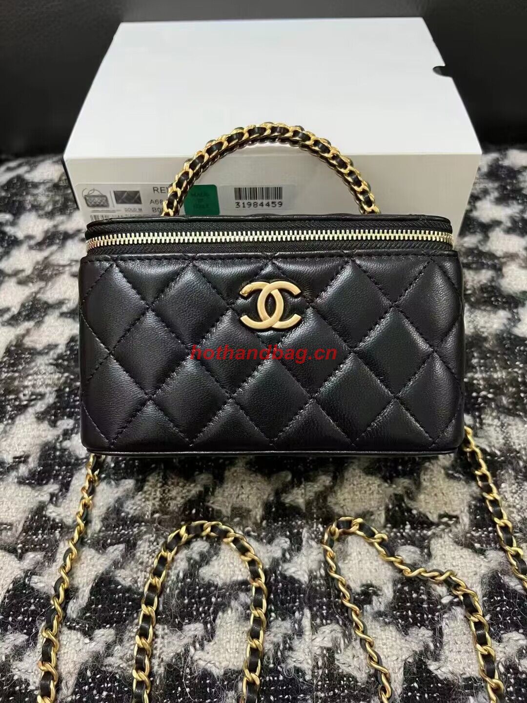 Chanel Top handle Vanity Case Con Catena A68114 Black