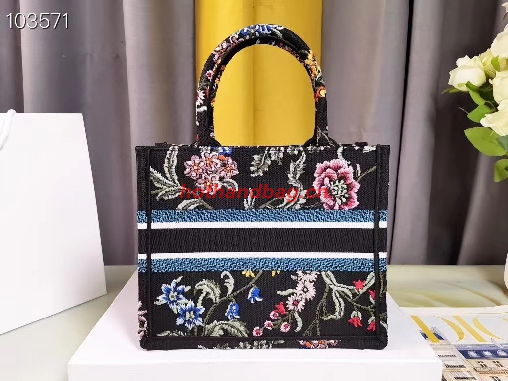 SMALL DIOR BOOK TOTE Black Multicolor Dior Petites Fleurs Embroidery M1265ZC