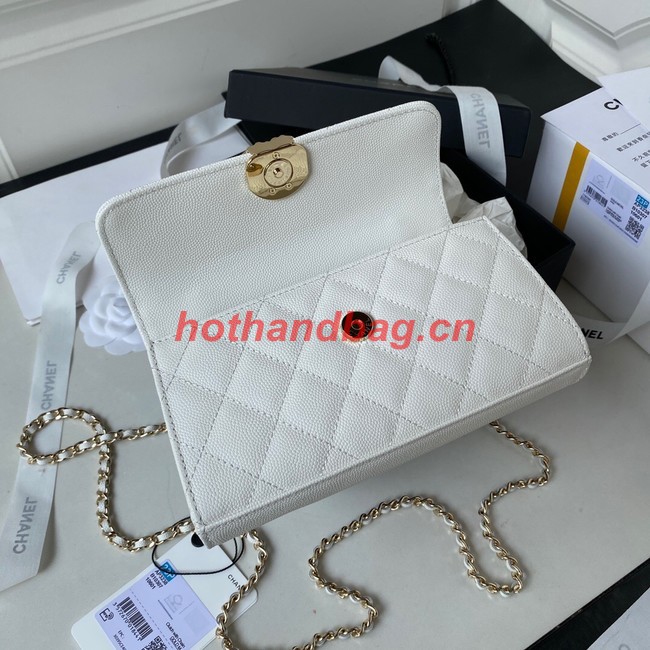 Chanel MINI FLAP BAG CLUTCH WITH CHAIN Gold-Tone Metal AP3238 white