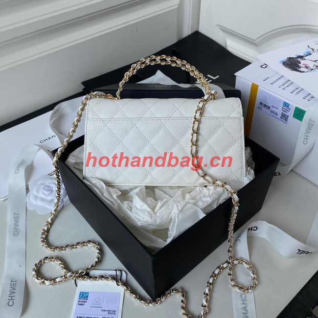 Chanel MINI FLAP BAG CLUTCH WITH CHAIN Gold-Tone Metal AP3238 white