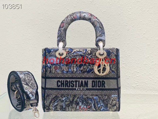 Dior MEDIUM LADY D-LITE BAG Denim Multicolor Dior Jardin Magique Embroidery M0565ORZI