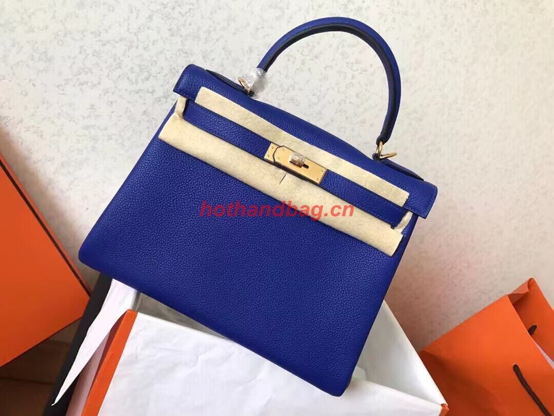 Hermes Kelly 25cm Shoulder Bags Togo KL2755 Electrooptic blue&gold