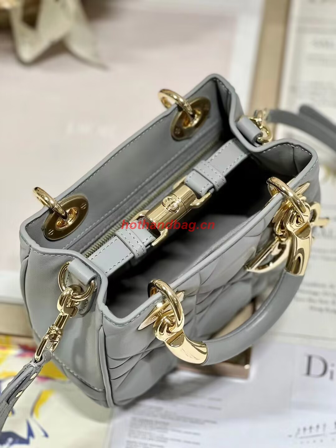 LADY DIOR TOP HANDLE SMALL BAG Cannage Lambskin C0620 gray