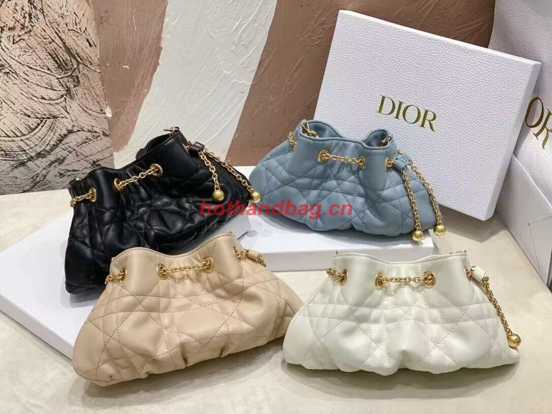 SMALL DIOR AMMI BAG Sand BLACK Supple Macrocannage Lambskin M22567F