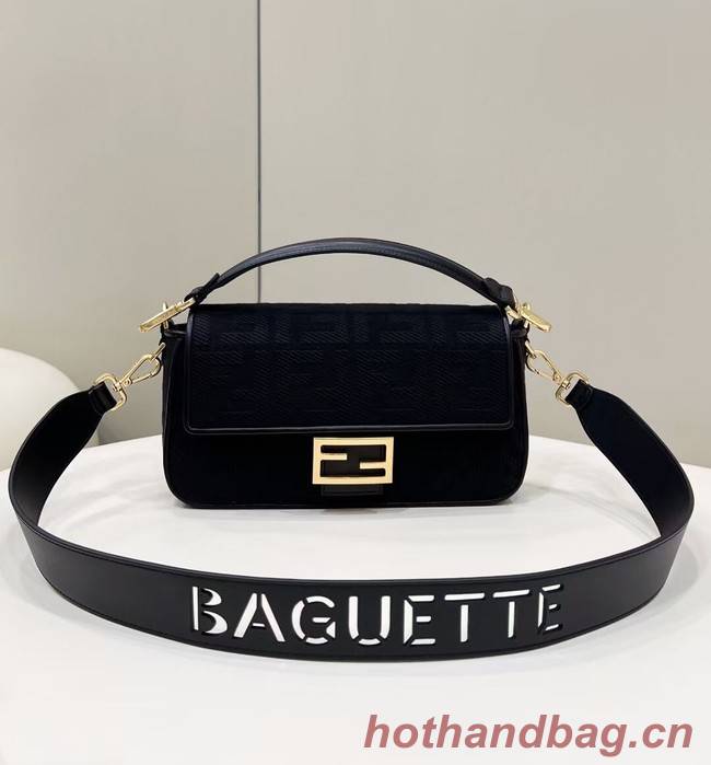 Fendi Baguette canvas bag with FF embroidery 8BR600 black