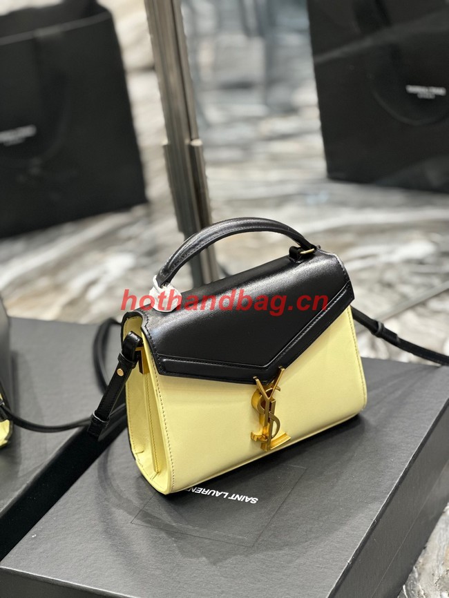 SAINT LAURENT CASSANDRA SMALL TOP HANDLE BAG IN SMOOTH LEATHER 602716 black&yellow