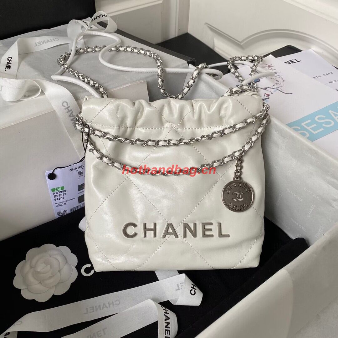 CHANEL 22 MINI HANDBAG AS3980 white & Silver Tone