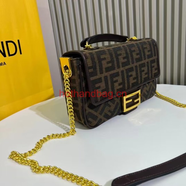 Fendi Brown FF jacquard fabric and leather bag F1531