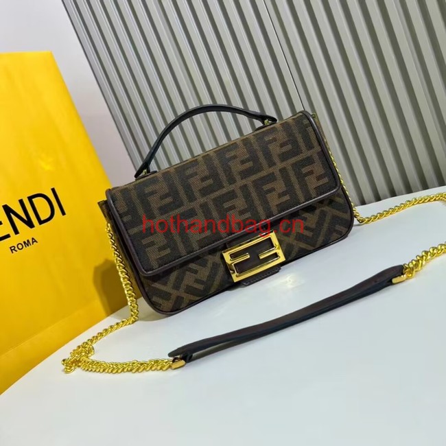 Fendi Brown FF jacquard fabric and leather bag F1531