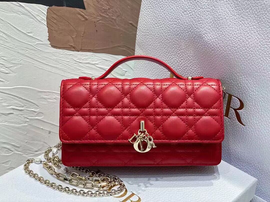 Dior Lady Original Leather Pearl Clutch Bag 6617 Red