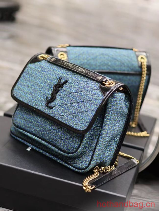 SAINT LAUREN NIKI MEDIUM CHAIN BAG IN Tweed LEATHER Y933158 blue