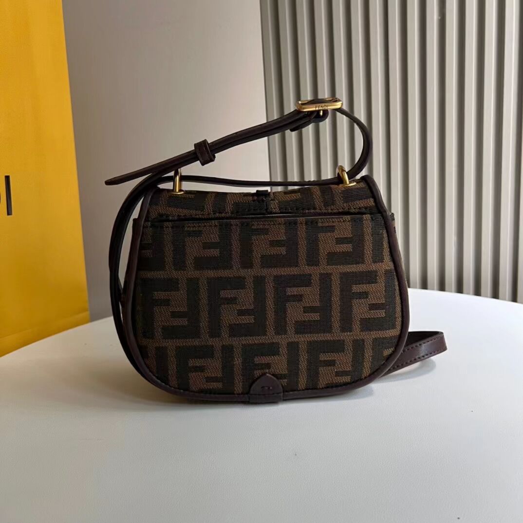 Fendi Cmon Mini Brown FF jacquard fabric and leather bag 8BS082