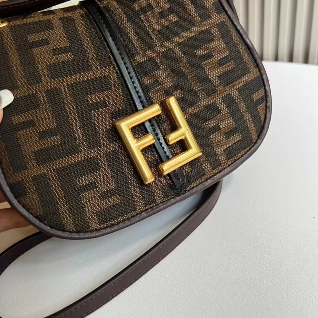 Fendi Cmon Mini Brown FF jacquard fabric and leather bag 8BS082