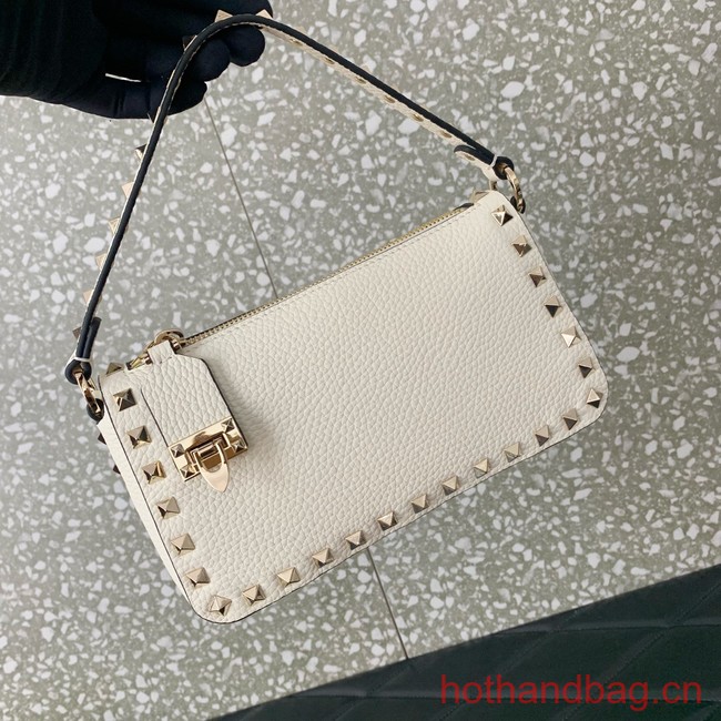 VALENTINO Rockstud small grain calfskin messenger bag YS097 white