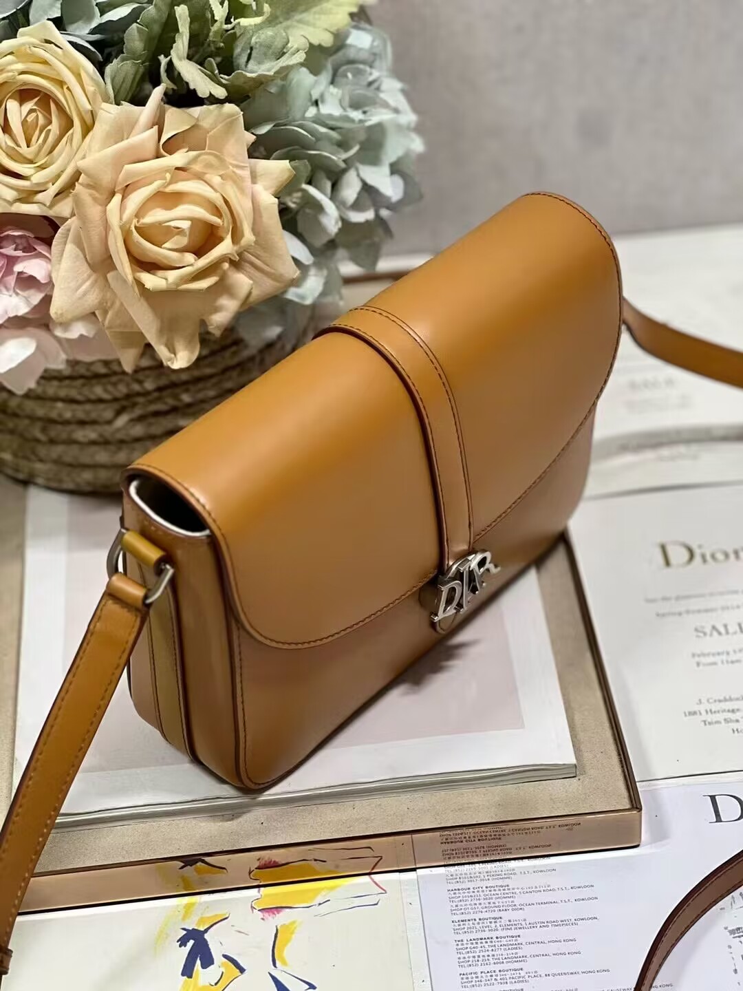 DIOR Calfskin Shoulder Bag C0561 Apricot