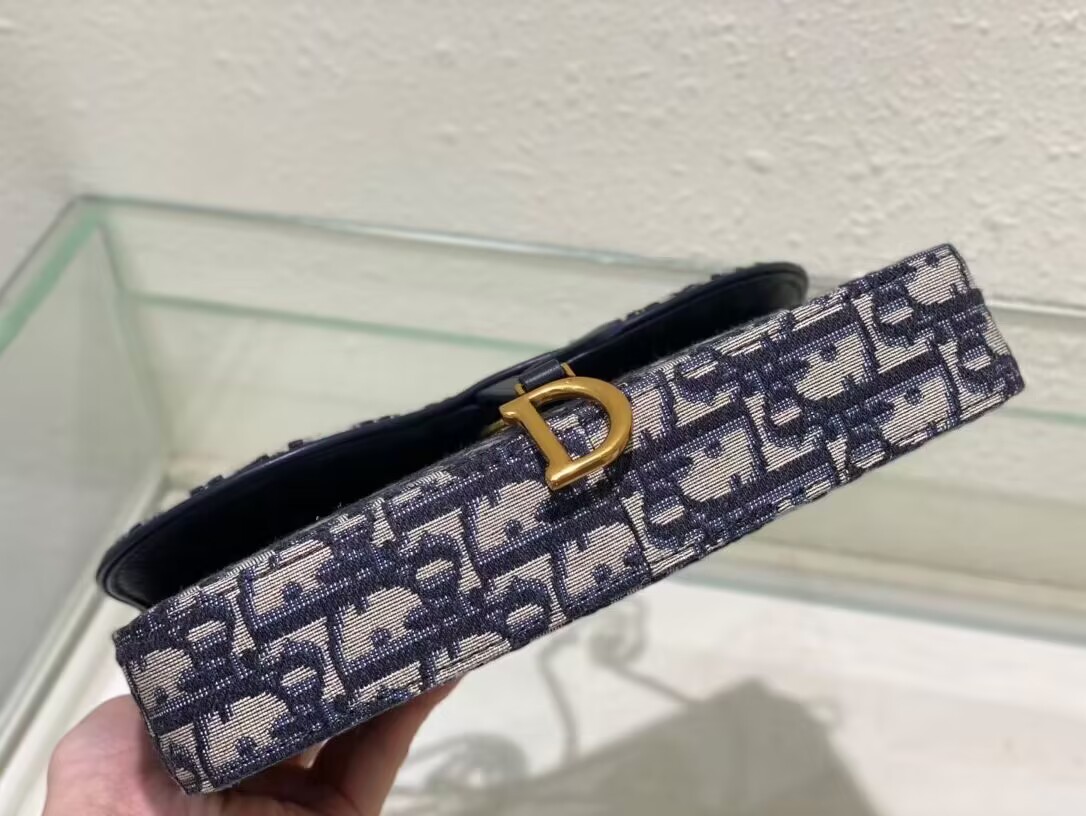 DIOR SADDLE POUCH WITH CHAIN Blue Dior Oblique Jacquard S5907CT