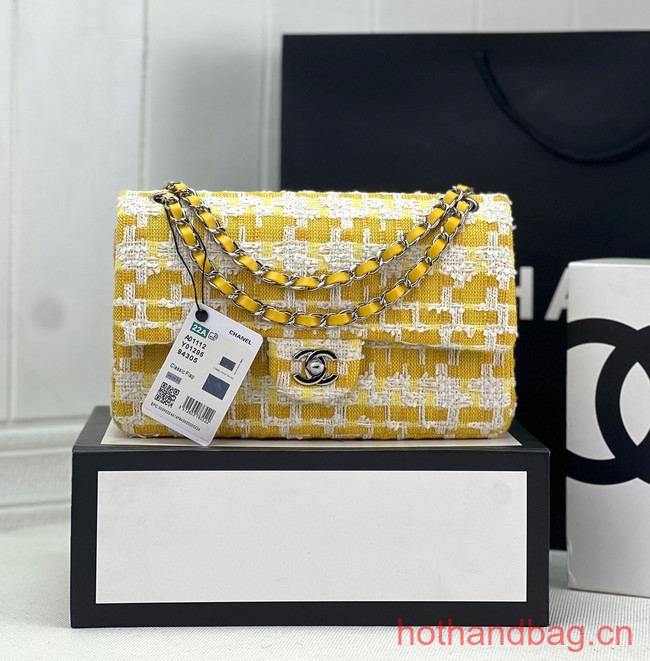 Chanel CLASSIC HANDBAG Wool Tweed A1112 yellow