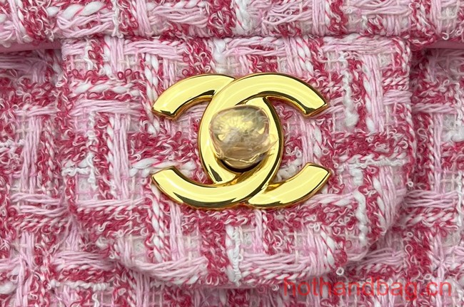 Chanel CLASSIC HANDBAG Wool Tweed A1116 pink