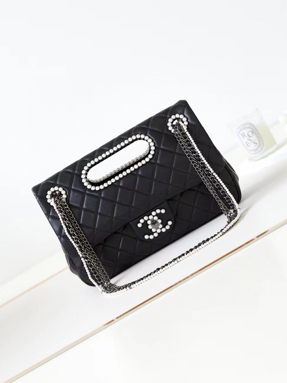 Chanel Original Leather Pearl CC LOGO Bag AS4221 Black