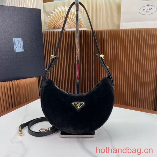 Prada Arque shearling and leather shoulder bag 1BC194 black